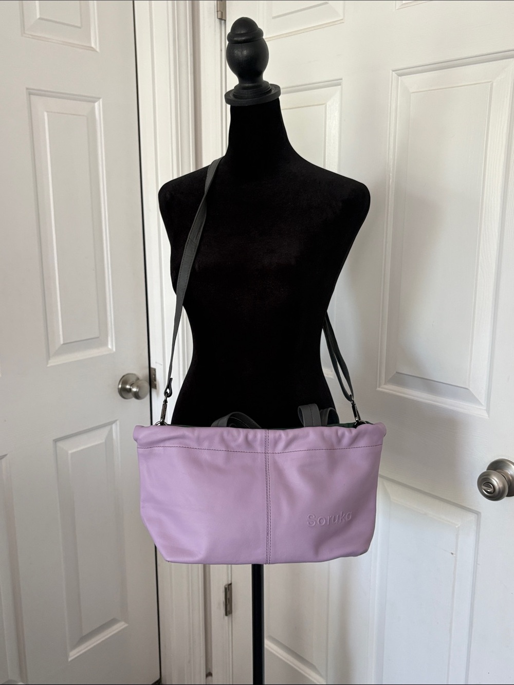 Soruka Lavender and Green Soft Leather Crossbody Bag with Adjustable Strap